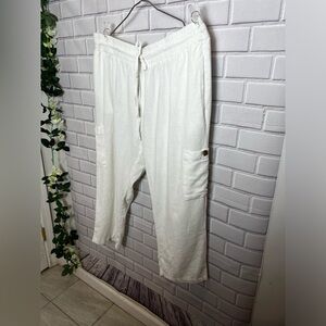 MARISSA OLIVIA tie waist linen colorblock women white joggers/size XL